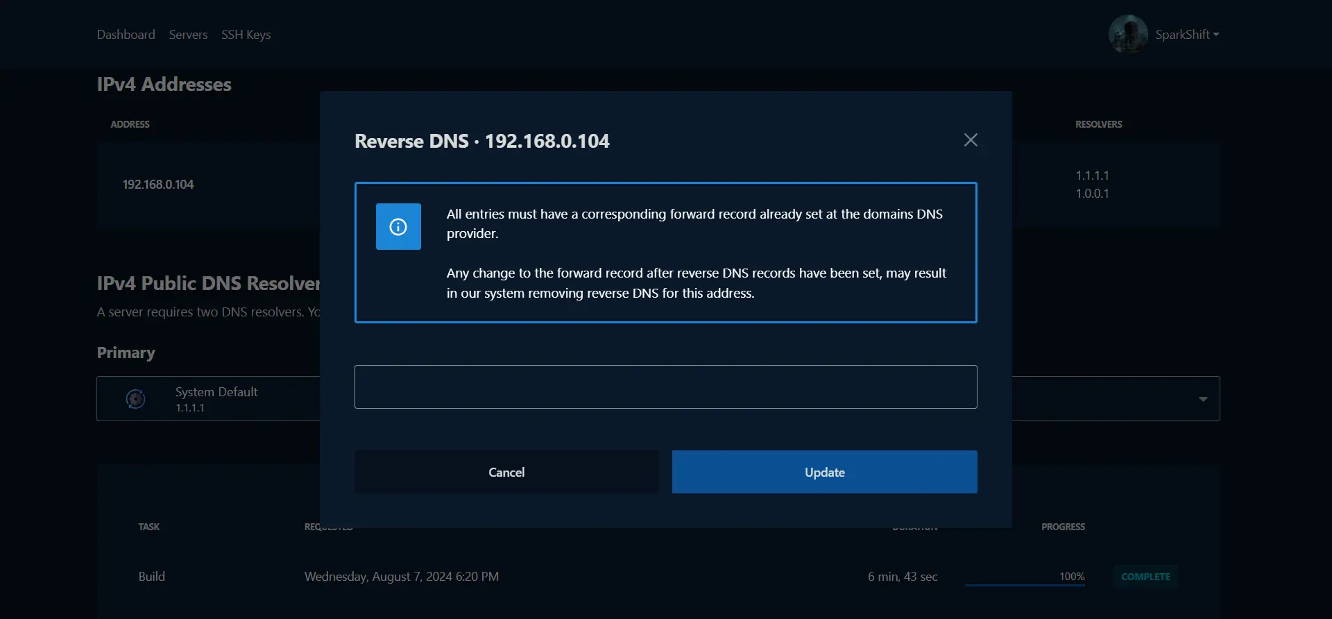 Ability to set PTR for your IPv4 and IPv6.